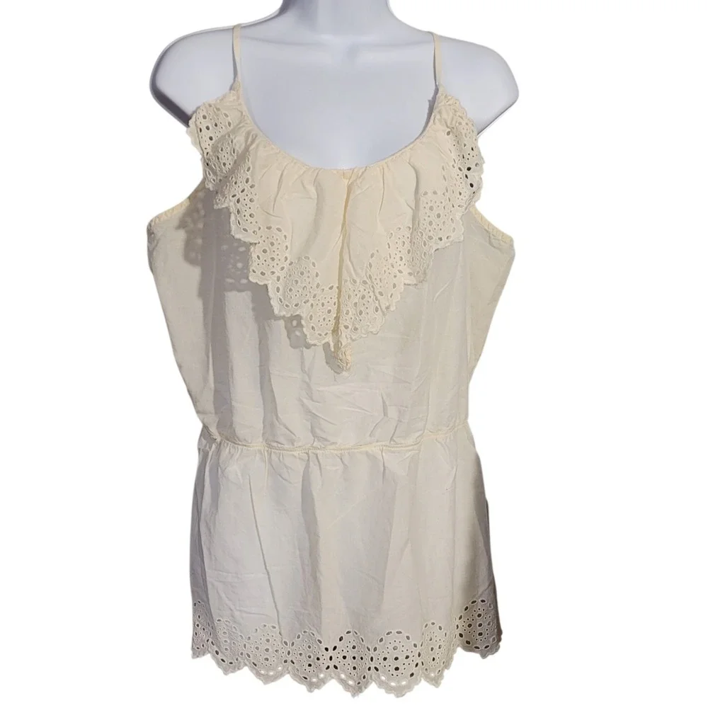GAP Y2K White Babydoll Cami Top‎ Size XL Ruffle Boho Clean Girl India Cotton